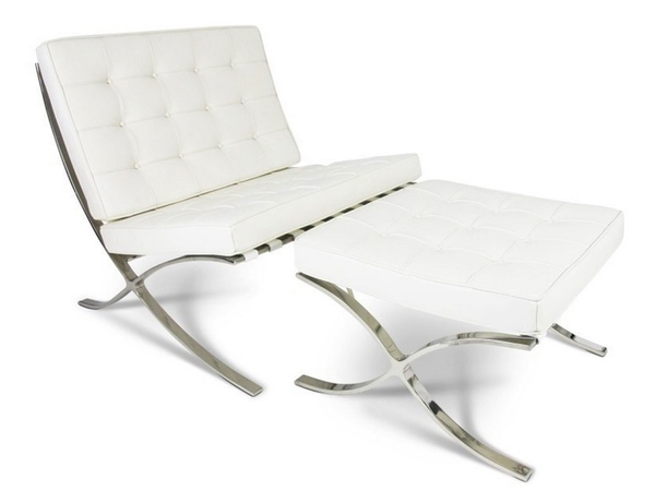 Barcelona chair and ottoman - White